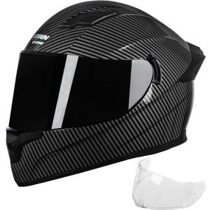 F 700 Black Full Fce Motorcycle Helmet, DOT Approved, for Men and Womens Motorbike Helmets (Medium, Carbon fiber pattern)