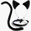 Cat Ears and Tail Costume Accessories Anime Ear Clips Headband Black Tail Long/Choker for Cosplay Cat Costume Set Animal Ears Hair Clip for Women, Halloween