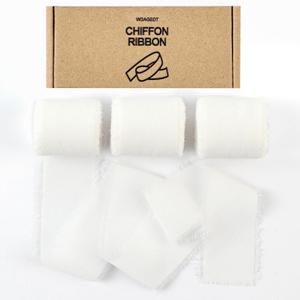 1-1/2 Inch x 15 Yards Handmade Fringe Chiffon Silk Ribbon for Bow Bouquets, Gift Wrapping, Weddings, Invitations, Floral Decoration, DIY Crafts (White)