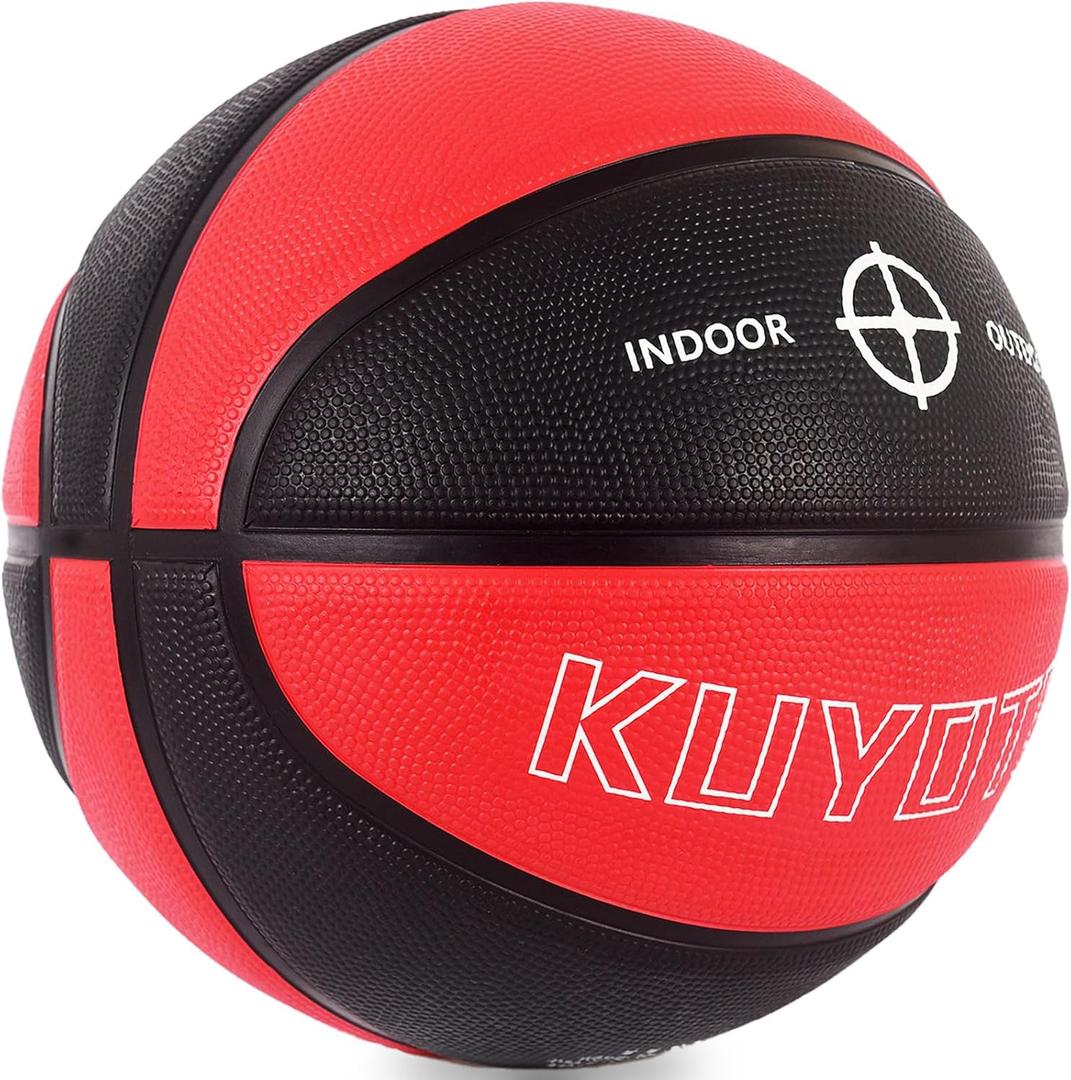 KUYOTQ Kids Toddler Youth Adult Size 3/4/5/6/7 Basketball 22/25.5/27.5/28.5/29.5" Thickened Rubber or Faux Leather Indoor Outdoor Basketball for Boys Girls Womens Mens Basket Ball Gifts (Red and Black Thickened Rubber)