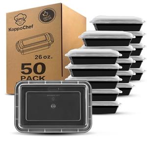 Koppochef 26oz Meal Prep Containers [50 Pack], Leakproof and Durable, Microwave Dishwasher Freezer Safe, Single Compartment Stackable Take Out Food Containers with Lid, BPA Free and Recyclable