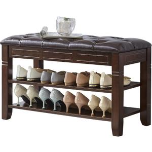 LEILISI Shoe Bench, Storage Rack Organizer with Cushion 2 Tier Lift Top Shoe Rack for Entryway Living Room Bedroom Hallway Wooden Furniture (Brown, 31.5'')