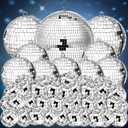 Funtery 100 Pcs Mirror Disco Balls Bulk Assorted Silver Hanging Disco Ball Decor for Home Wedding Birthday Dance Music 70 S Theme Party Christmas Tree Ornaments(0.8'',1.6'',2.4'',3.2'',4'',8'')