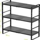 Expandable Shoe Rack Heavy-Duty Closet Organizer Adjustable Shelf Stackable Metal Framework for Entryway, Garage,RV,Pantry,Cabinet(Large,3 Packs/Black) (LARGE:10.24"D x 16.54"W x 7.88"H)