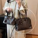 Base'ic Womens Vintage Style Vegan Leather Crossbody Bag Multi-Compartment Tote with Adjustable Strap & Belt Detail