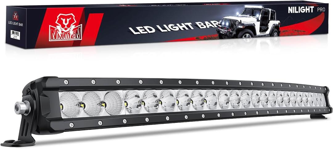 Nilight Curved LED Light Bar 32 Inch 120 W Flood Spot Combo Beam 12000LM P8/5W Chips Offroad Driving Single Row Slim Lights IP68 for UTV Truck RZR SUV ATV Boat