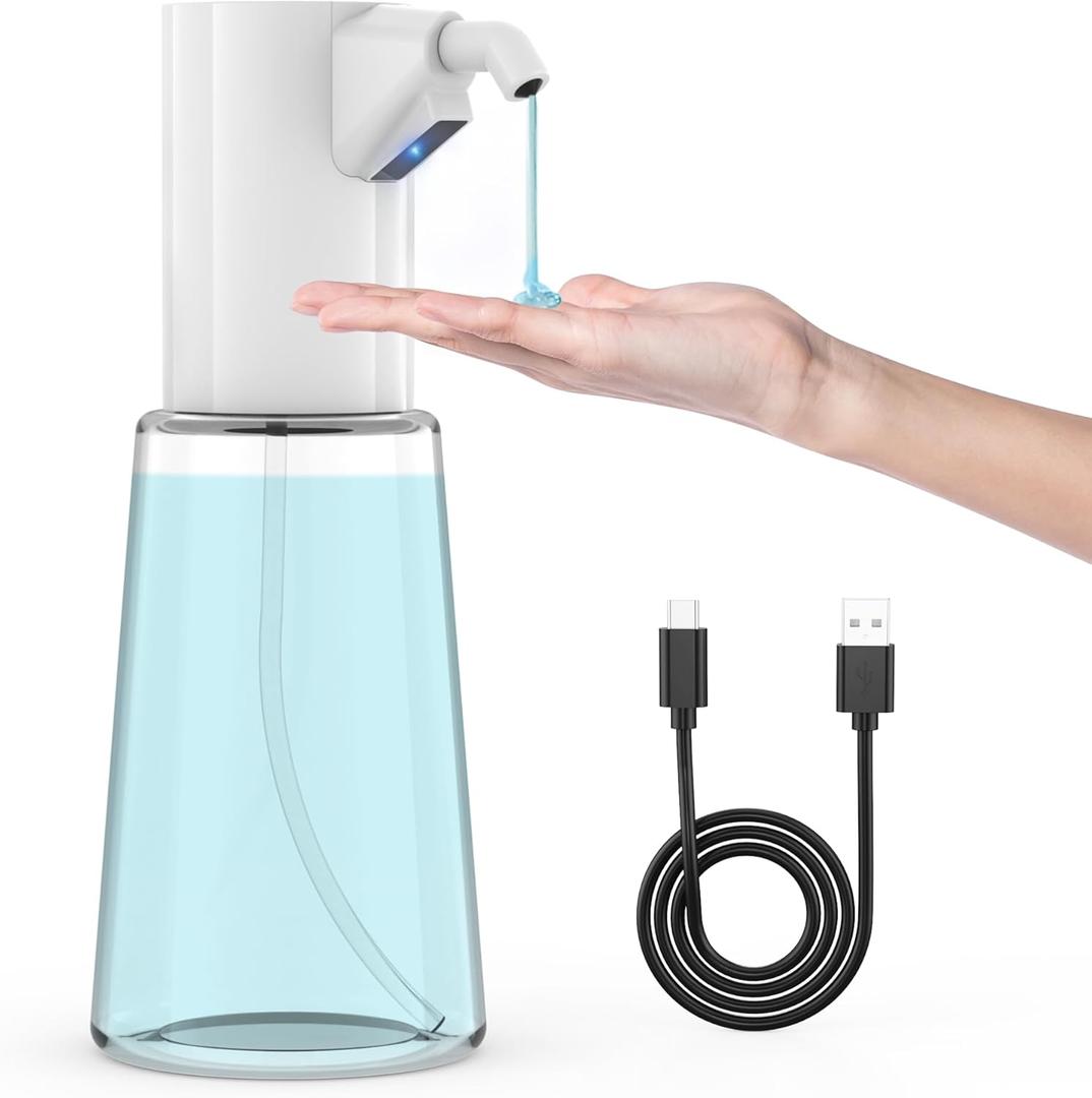 Automatic Soap Dispenser Adjustable,4 Adjustable Levels Rechargeable Electric Liquid Dispenser,450ml Touchless Hand Sanitizer Pump for Bathroom and Kitchen,The Bottle is Replaceable (White)