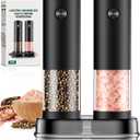 Electric Salt and Pepper Grinder Set Automatic Battery Pepper Mill Shakers Adjustable Coarseness Easy Filling Upgraded Larger Capacity with Led (2 Pack Black/Black