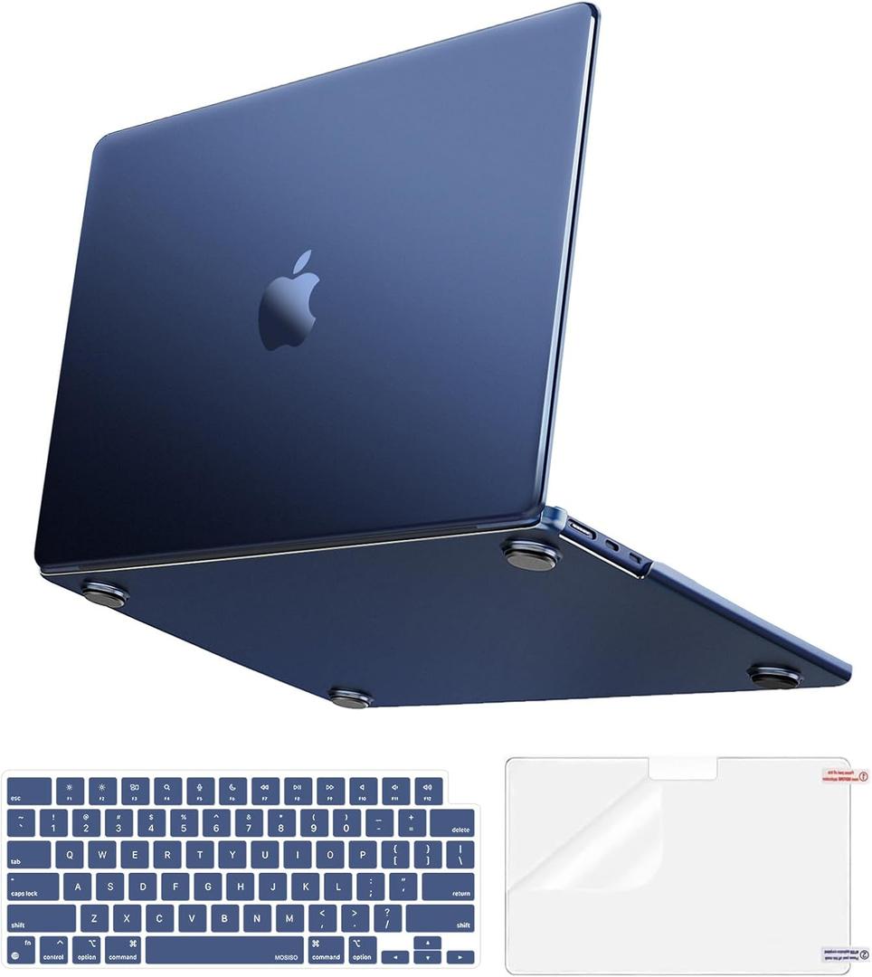 MOSISO Compatible with MacBook Air 13 inch Case 2025 2024 2023 2022 M4 A3240 M3 A3113 M2 A2681,100% Match Official Color,Slim Hard Case&Keyboard Cover&Screen Film for MacBook Air 13.6, Midnight Clear