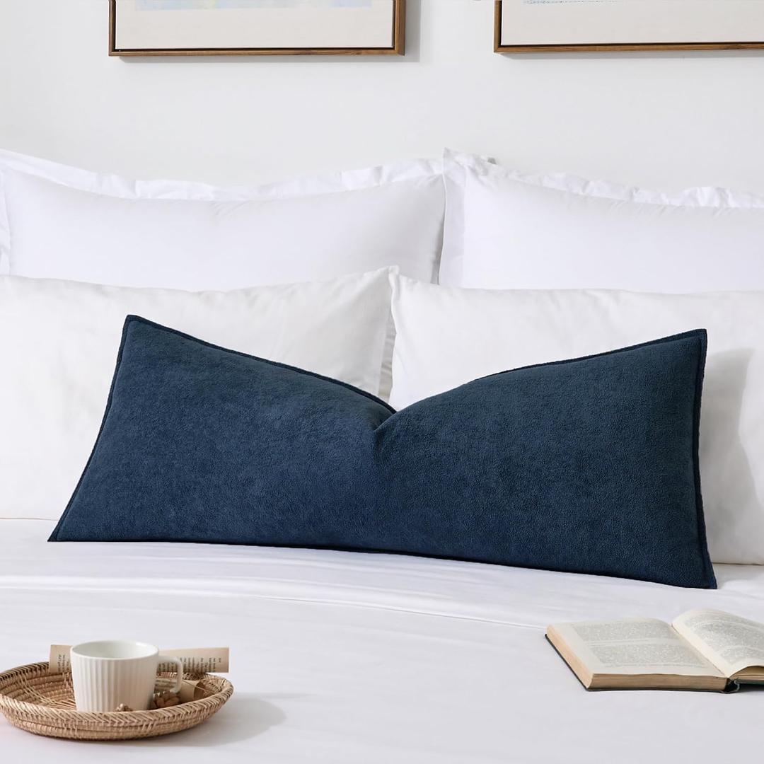 Kevin Textile 14x36 Inch Long Lumbar Cover 1 Pack Soft Boucle Textured Decorative Waterproof Rectangle Cushion Elegant Accent Pillows for Couch Sofa Chair Bed Home Decor Indoor Outdoor, Navy Blue