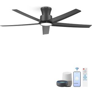 ocioc Smart Ceiling Fans with Lights,52 inch,Reversible Quiet DC Motor,Dimmable,Black Ceiling Fan Compatible with Alexa Google home Indoor/Outdoor