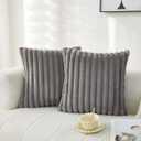 Sunday Praise Grey Striped Decorative Pillow Covers 20x20 Inch Set of 2 Double-Sided Faux Fur Plush Throw Pillow Cases Soft Fluffy Cushion Case for Couch Sofa Bed Home Dcor (20" x 20" (Pack of 2), Light Grey)