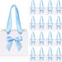 Kolldenn 50 Pcs No DIY Small Gift Bags with Blue Bow Ribbon 4''x2.7''x4.5'' Mini White Paper Thank You Bags Bulk with Handle for Baby Shower Wedding Party Favor Birthday Return Guests (1 Count (Pack of 50))