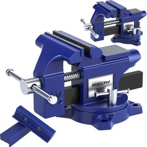 Heavy Duty Bench Vise 4.5 Inch: Table Clamp Woodworking Vice Press Drill Tools Workbench Wood Metal Pipe Work Shop Block Swivel Slide Cross Welding Machine Kit Milling Grip Precision Magnetic Jaw Pad