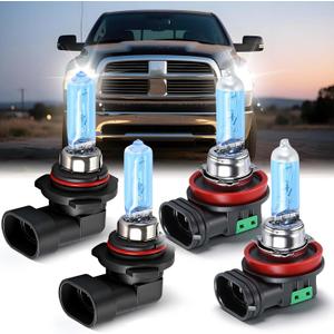 SHENKENUO Fit For DODGE RAM 1500 2500 3500 (2009-2012 4-Headlamps) & (2013-2018 Without Projector) 9005+H11 High/Low Beam Halogen Headlight Bulbs Combo,Plug-n-Play, 6 Pack