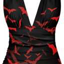 One Piece Bathing Suit for Women Custom Tummy Control Bathing Suits Trendy Summer Beach Wear (Medium, Red Gothic Bat)