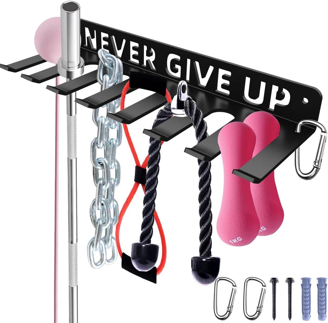 Home Gym Accessories Organization Storage Rack Equipment For Home 8 Hook Wall Hanger Display Gear Barbells Resistance Bands Jump Ropes Lifting Belt Hanger Accessories Hardware Included (Never)