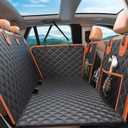 Dog Car Seat Cover for Back Seat, Hard Bottom Holds 500lbs, Waterproof Sturdy Anti Scratch Back Seat Pet Cover for Dogs with Mesh Window & Storage Bag & Dog Safety Belt, for Car SUV Small Truck (NewOrange)