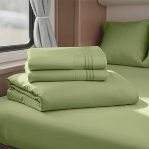 Hearth & Harbor Short Queen Sheets for RV, Calla Green RV Queen Sheets, Silky Soft 1800 Microfiber Bed Sheet for Camper, 4 Piece RV Bedding with Pillowcases
