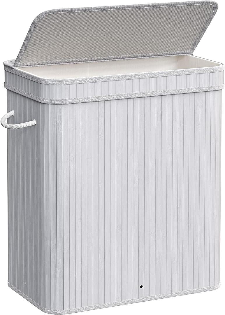 SONGMICS Laundry Hamper with Lid, Bamboo Laundry Basket, Removable Machine Washable Laundry Basket, with Handles, 26.4-Gallons, for Laundry Room, Bedroom, Bathroom, Dove Gray ULCB063G01, 100 L