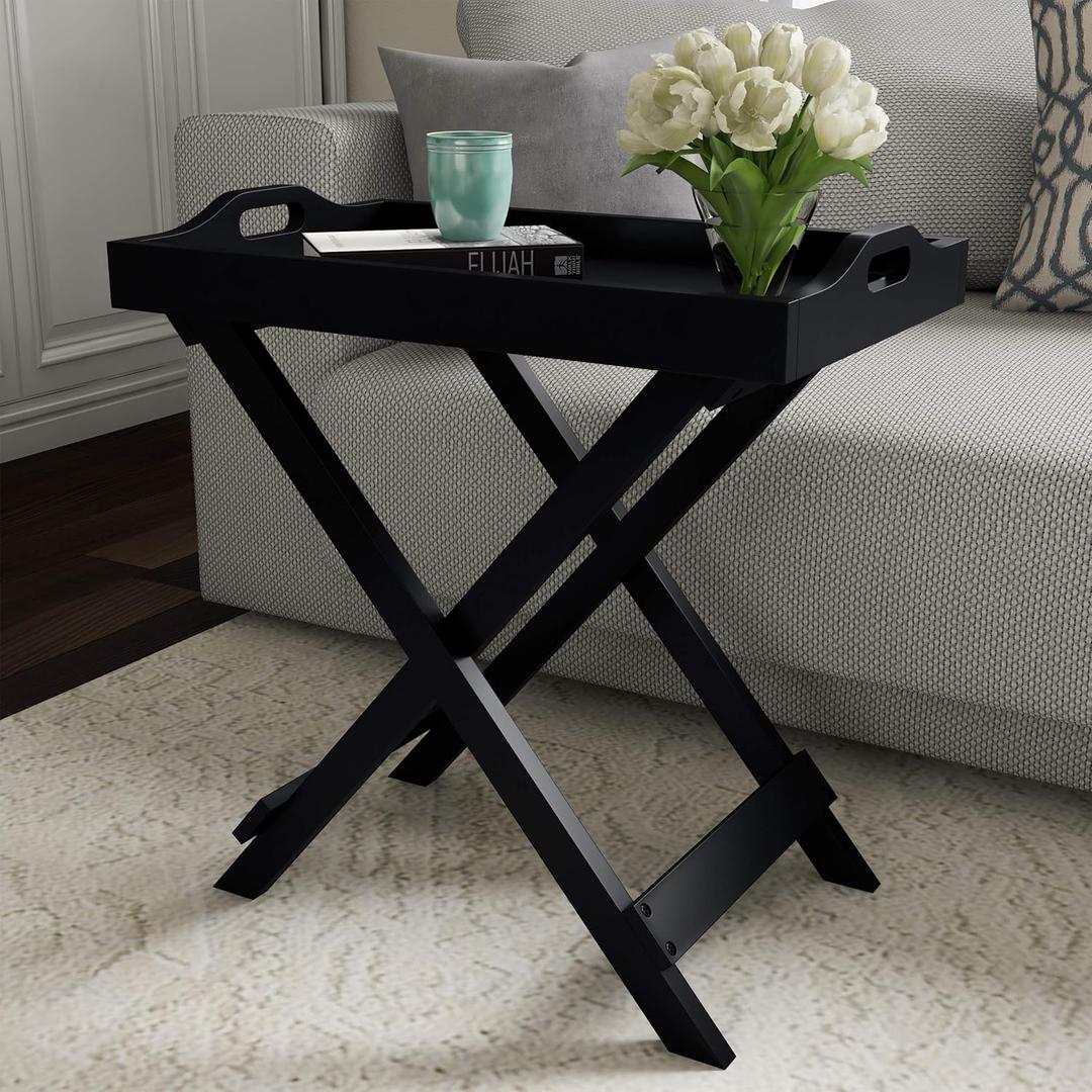 Folding TV Tray Table - Contemporary Side Table with Removable Tray Top for Food Serving, Decor, or Meals - Portable End Furniture for Living Room, Bedroom, or Home Office by Lavish Home (Black)