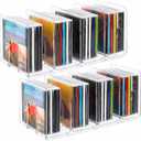 2 PCS CD Holder, Clear Acrylic DVD Storage Box Record Display CD Rack, Cd Organizer with 4 Compartment Holds up to 25 Standard cd Cases, Media Shelf Storage and Organization for DVD/Video Game