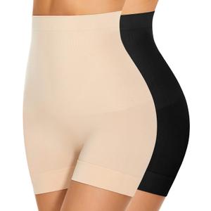 Womens Seamless Shaping Boyshorts Panties, High Waisted Shapewear for Women Tummy Control Shorts for Under Dresses (Beige, L)