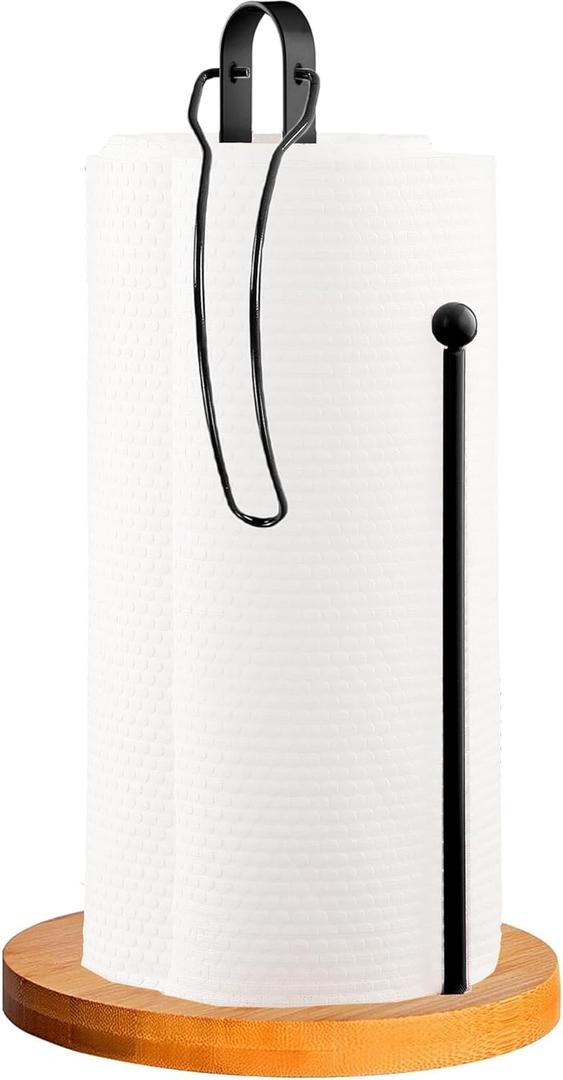 Wood Paper Towel Holder Countertop, TONLEA Kitchen Paper Towel Holder FreeStanding with Fixer for Kitchen and Bathroom Organization, Kitchen Roll Holder for Standard and Large Rolls