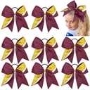 8PCS Cheer Bows Bulk Glitter Cheerleading Bows Girls Hair Bows Maroon Gold Cheer Bows Elastic Band Ponytail Holder for Cheerleaders Teen Girls College Sports Competition