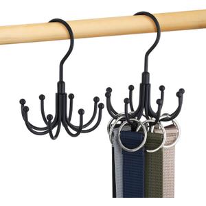 Belt Hanger, Rotatable Belt Organizer for Closet, Accessories Rack, Space Saving Hanging Holder Storage Hook (2 Pack, Black)