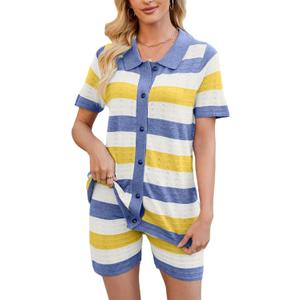 Womens Sweater Knit Pajama Sets Short Sleeve Top and Shorts Matching Lounge Set Loungewear (XL)