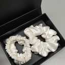 100% Pure 22 Momme Mulberry Silk Scrunchies (Set of 3) | Highest grade (6A) Luxury Hair Ties| (Black,White,Pink) | (White, Standard/Small/Skinny)