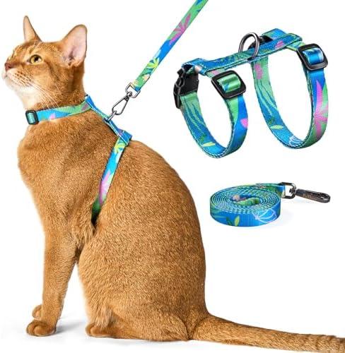 Cat Harness and Leash Set - Escape Proof Adjustable Cat Harness, Comfortable Soft Lightweight, Use Safe & Easy, Walking Travel Kitten Harness for Small Medium Large Cats (Hawaii Green, Medium)