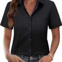 siliteelon Women Button Down Shirts Short Sleeve Button up Women,Stain Resistant Dress Shirts with Pocket fit Work Blouse (Small, Black)