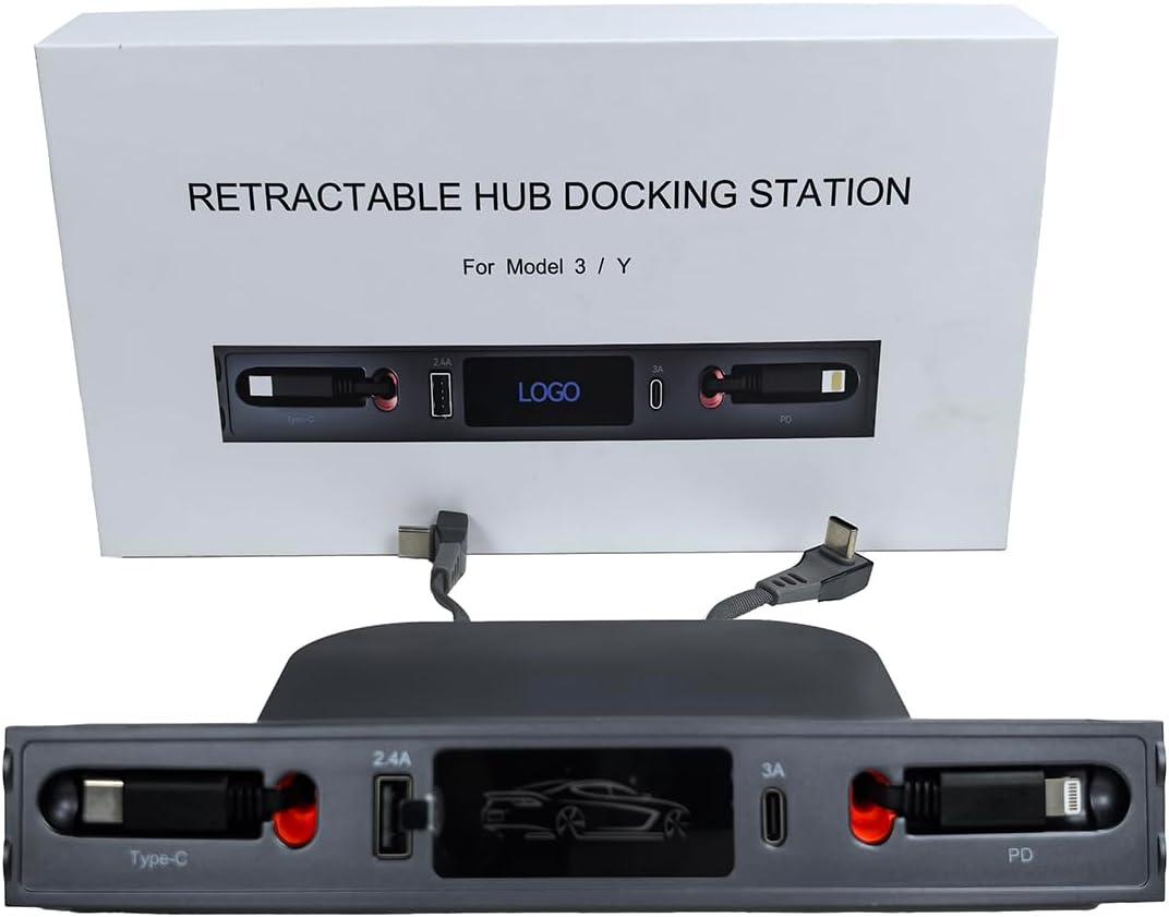 for Tesla USB Hub,Fast Charge with Cable Adapter for Tesla Model 3 Model Y 2021 2022 2023 Docking Station of Center Console for Tesla Interior Accessories