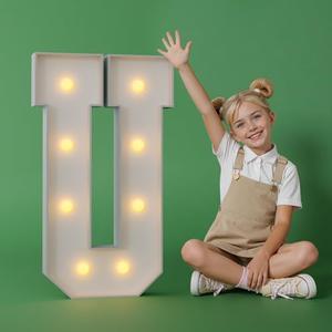 2.3FT Marquee Letters U Large Light Up Letters Cool White Big Foam Cardboard Graduations Prom Marry Me Wedding Birthday Party Decorations Backdrop Sign U