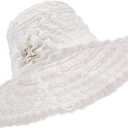 Women Floppy Beach Sun Hat Foldable Floppy Hat Lace Wide Brim Cap Summer UV Protection Travel Garden Outdoor (Creamy White)