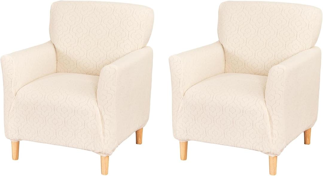 FUANGUI Banquet Armchair Slipcover Chair Covers with Arms Stretch Club Chair Slipcover Soft Armchair Sofa Covers Anti-Slip Furniture Protector for Dogs Pets Home Living Room Decor (2PCS, Lantern-jacquard Beige)