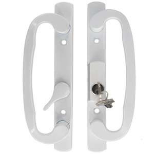 8.5" Legacy Sliding Patio Glass Door Keyed Offset Latch White Handle Set with Keys - Sash Controls 2265 Keyed Lock - Fits 3-15/16" Screw Hole Spacing and 1-1/4" to 2-1/4" Door Thickness