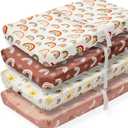 4 Pack Boho Nursery Sheets - Sunshine and Rainbow Design, Neutral Unisex Fitted Baby Changing Pad Cover Sheets for Baby Boys or Girls