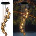 8 LED Solar Upgarde Sun Moon Star Wind Chimes Outdoor,Mom Gifts for Mothers Day Grandma Gift Sun Wind Chimes for Outside,Hanging Lights Warm LED,Outdoor Sun Decor,Gifts for Wife