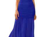 LAGSHIAN Women's Elegant Formal Long Dress One Shoulder Sleeveless Ruched Bodycon Evening Dress, L