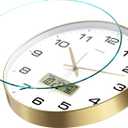 TIMESS Wall Clock, 10" Dial Non-Ticking Silent Battery Operated Analog with LCD Display for Perpetual Calendar and F Temperature, Ideal Modern Home, Bedroom, Kitchen, Office Decor (Gold)
