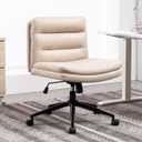 Criss Cross Chair Legged Office Wide Comfy Desk Seat with Wheels Armless Computer Task Chair Swivel Vanity Chair,Height Adjustable (Suede Fabric, Suede Beige)