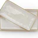 famiware Serving Platter, Rectangular 15.67/14.1/12.6 inch Serving Dishes for Entertaining, Microwave Dishwasher Safe, Stonware Serving Trays for Party, Turkey, Cheese, Ocean Series, Cappuccino White