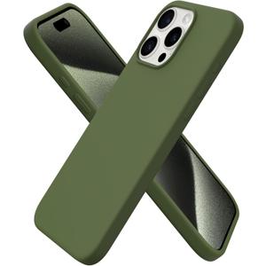 ORNARTO Compatible with iPhone 15 Pro Max Case 6.7", Slim Liquid Silicone 3 Layers Soft Gel Rubber Shockproof Protective Phone Case with Anti-Scratch Microfiber Lining-Cedar Green