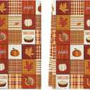 Artoid Mode Checkered Stripe Pumpkin Turkey Thanksgiving Kitchen Towels Dish Towels, 18x26 Inch Farmhouse Holiday Decoration Cleaning Set of 2