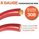 8 Gauge Wire (25ft Each - Red/Black) Copper Clad Aluminum CCA - Primary Automotive Wire,Car Amplifier Power & Ground Cable, 20PCS Lugs Terminal Connectors,20PCS 2:1 Heat Shrink Tubing