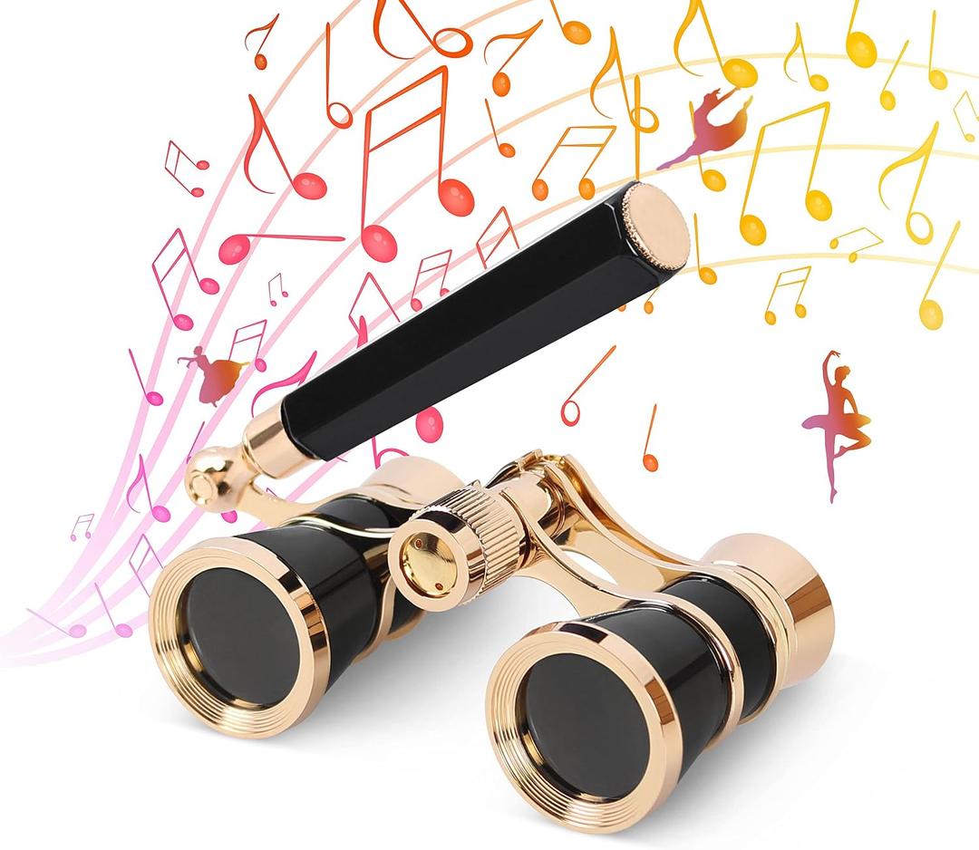 Aomekie Opera Glasses Binoculars 3X25 Theater Glasses Mini Binocular Compact with Handle for Adults Women in Musical ConcertBlack