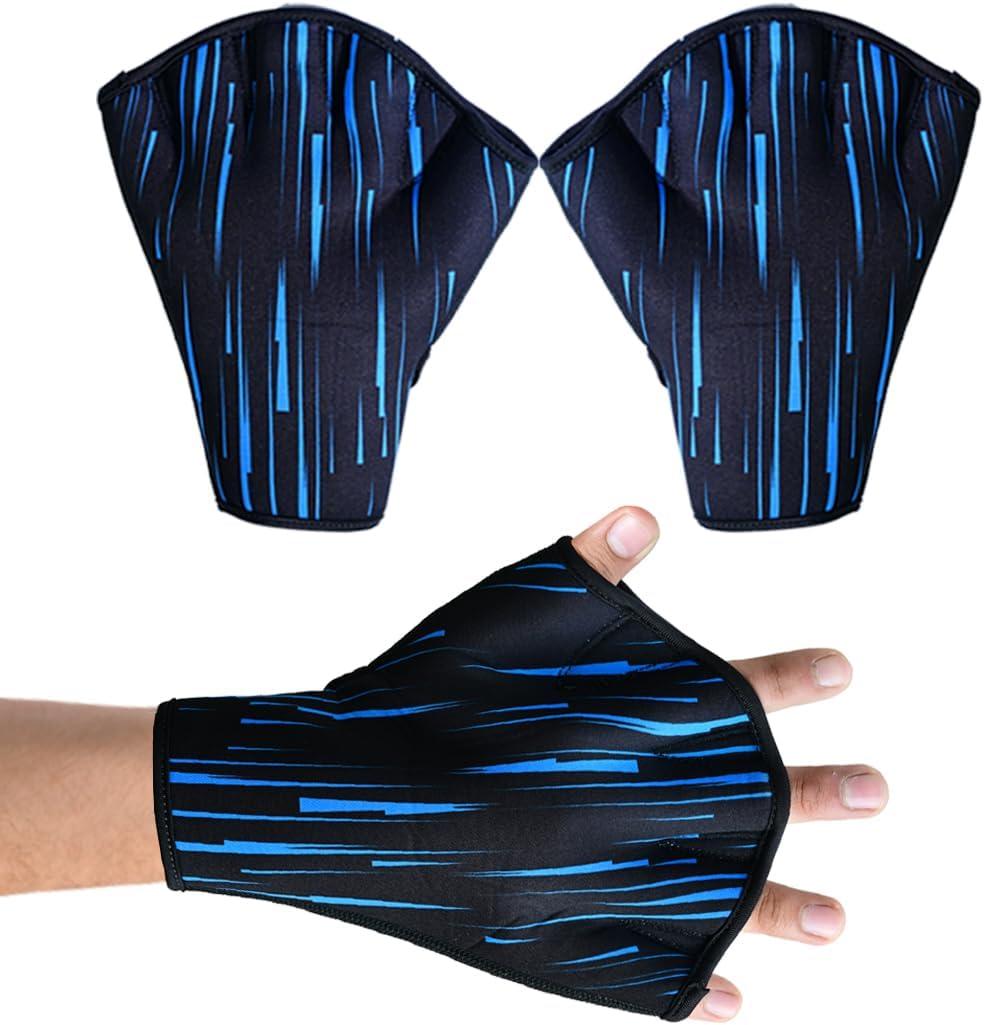 Swimming Gloves Aquatic Swim Training Glove Neoprene Webbed Fitness and Water Aerobics Resistance Gloves for Men Women Children (Blue Medium)